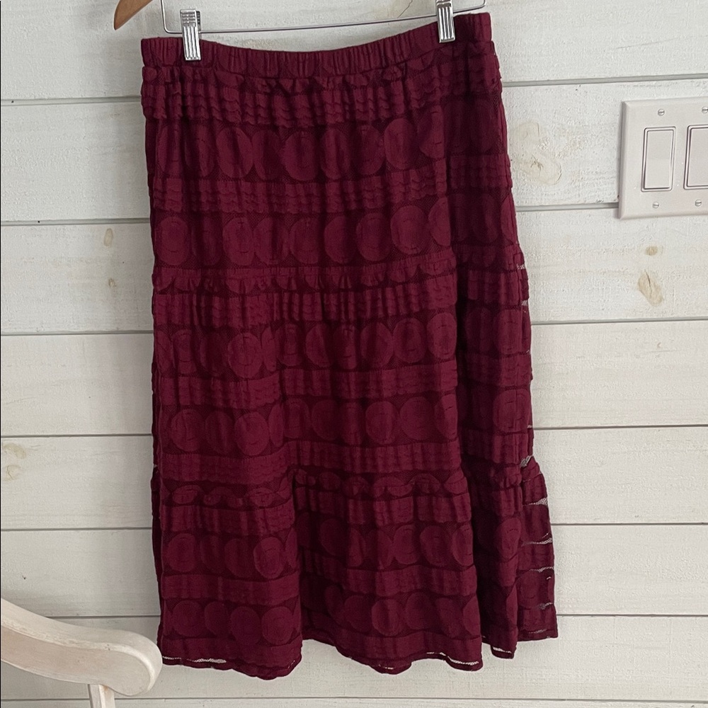 Sundance burgundy lace mid length lined A-Line Skirt women’s medium boho - Picture 3 of 11